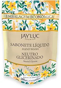 Sabonete Líquido Hidratante Neutro Glicerinado Sachê Jay Luc 400Ml, Sabonete Líquido Neutro Glicerinado, Amarelo, Todos Os Tipos De Pele, Elimina 99,9% Das Bactérias, Refil Embalagem Econômica