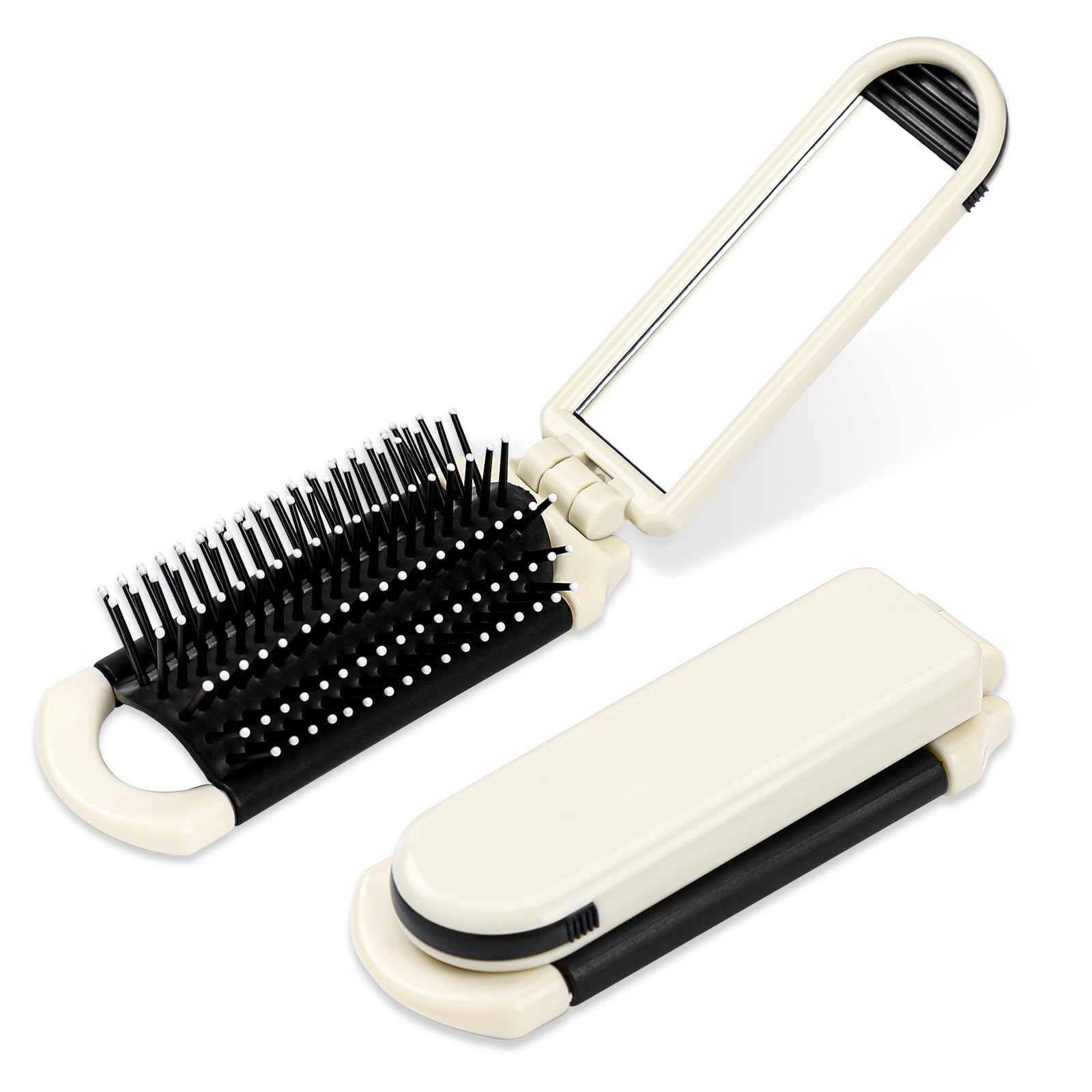 Foldable Hair Brush with Mirror, Compact Travel Hair Brushes Folding Hairs Brush for Women and Men, Portable Mini Pocket-Size Massage Comb for Gym, Trips, Purse and Styling (Retractable Mirror)