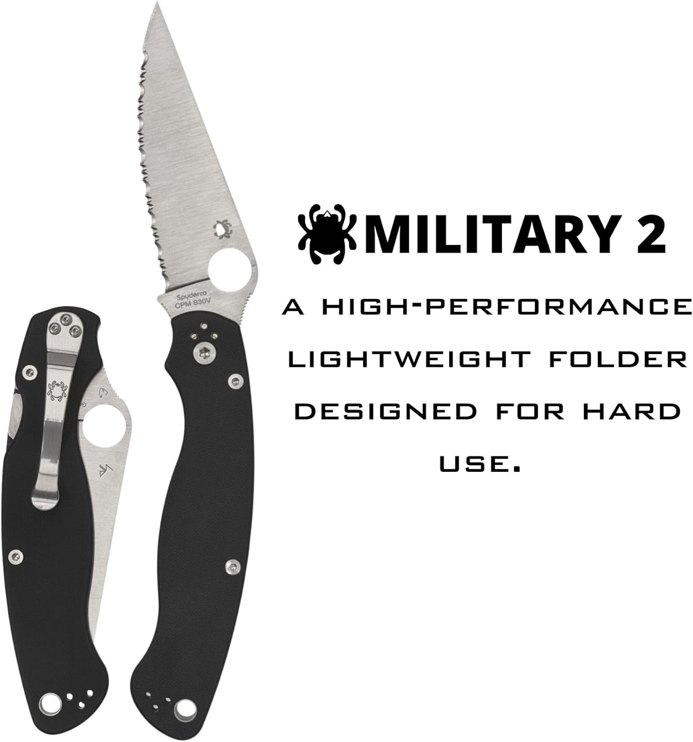 Spyderco Military 2 Folding Pocket Knife with 4" CPM S30V and G-10 Handle - EDC Knife for Men and Women, Perfect for Hunting, Tactical, Camping, Survival, Hiking - SpyderEdge - C36GS2