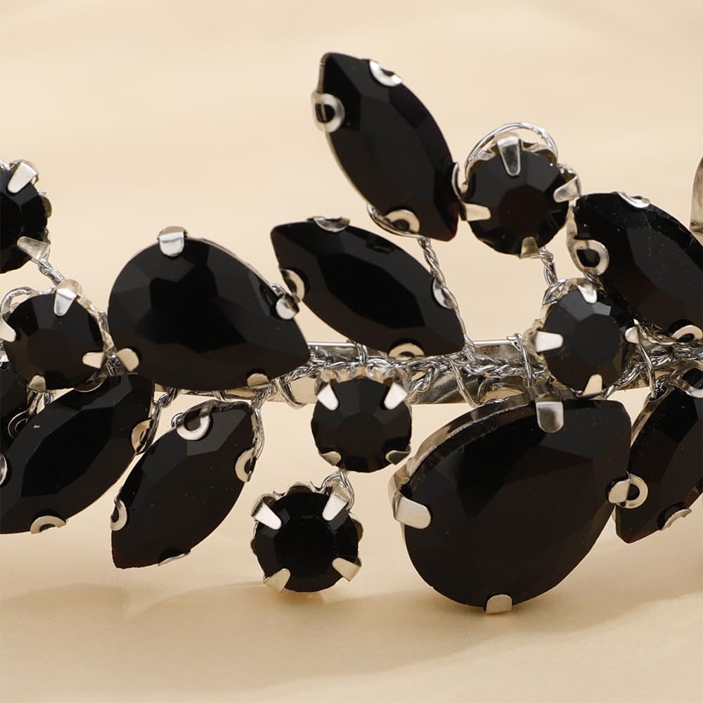 Kercisbeauty Black Rhinestones Beads Crown Women Girls Halloween Tiara Wedding Bridal Hair Piece Handmade Jewelry for Banquet Prom - Image 3