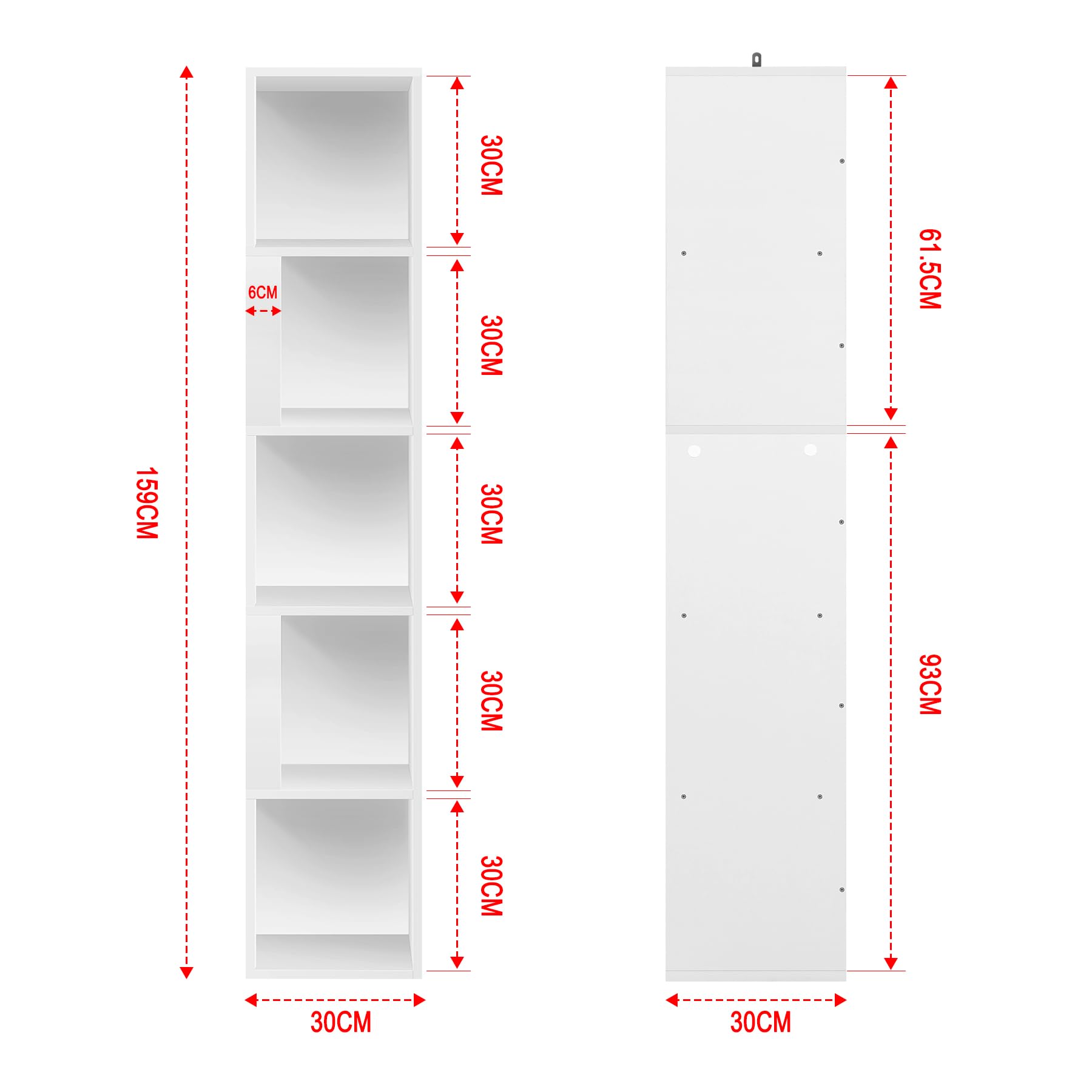 eSituro Libreria Verticale 5 Cubi 30x30x159 cm Bianco | Autoportante; Aperto; In legno; Soggiorno cucina; Montaggio facile