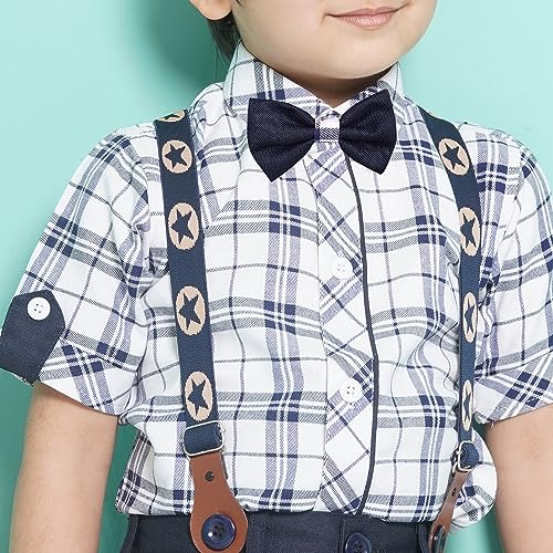 Image of AJ DEZINES Kids Cotton Blend Half Sleeve Shirt Shorts Suspender Cap Bow Tie Set For Boys