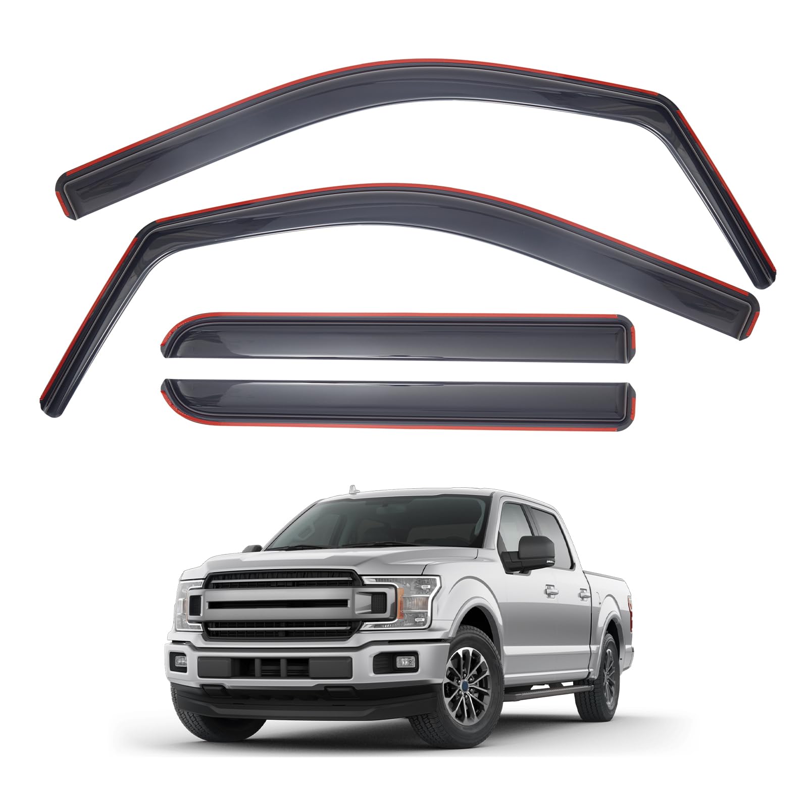 In-Channel Smoked Window Visors For 2015-2022 Ford F-150 Super Crew Cab – 4-Piece Set (Gearzaar)