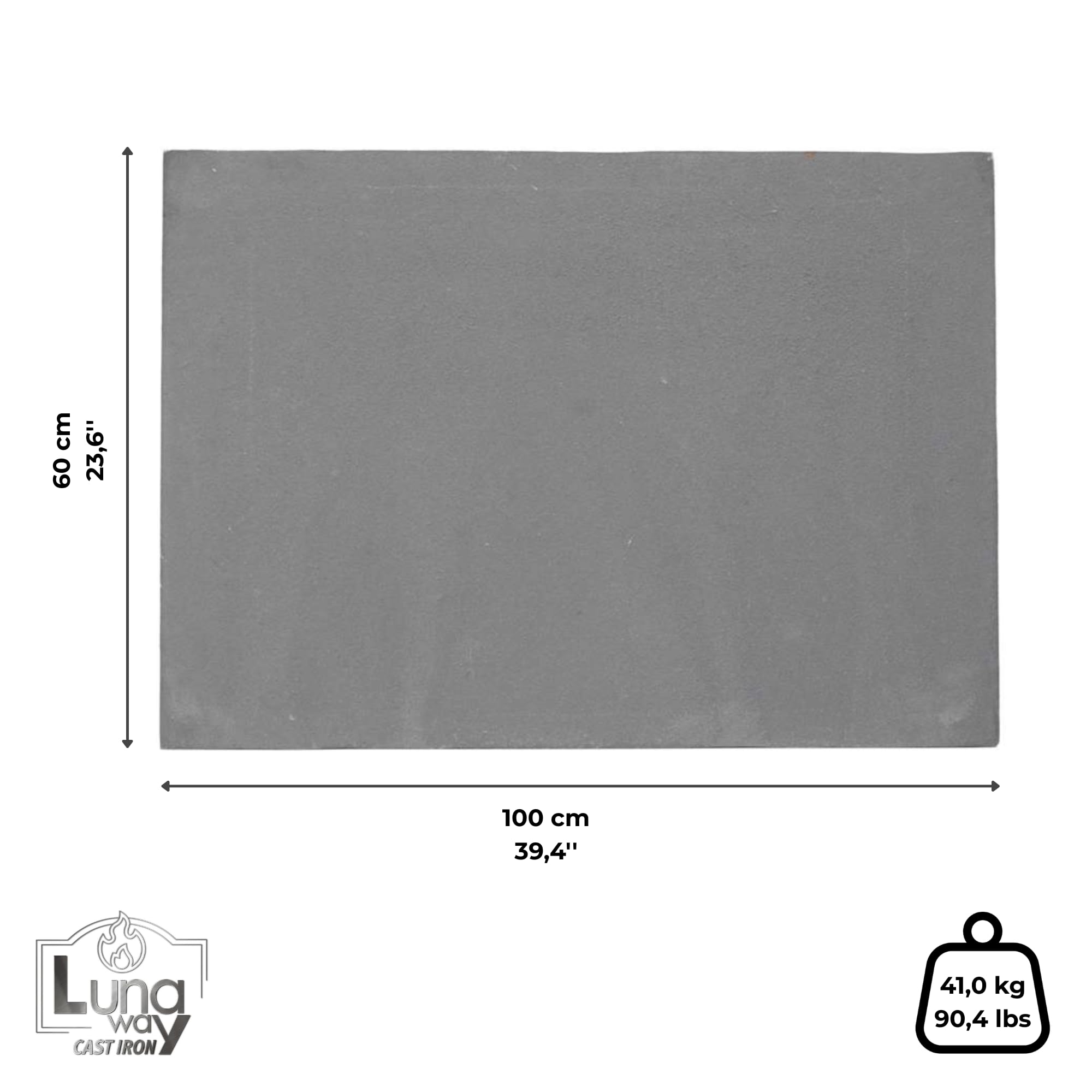 60 x 100 x 1 cm - Lastra liscia in Ghisa per Camino | Resistenza al Calore | Rilascio Graduale di Calore | Per Caminetti Termocamini e Stufe | 100% Ghisa qualità LUNA WAY CAST IRON