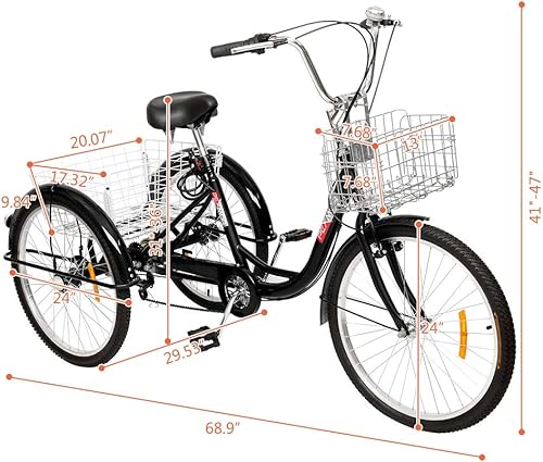 Vista 35 de PEXMOR Triciclo para adultos, 24/26 pulgadas, 7 velocidades, 3 ruedas, triciclo para adultos, triciclo para adultos, triciclo para Verde