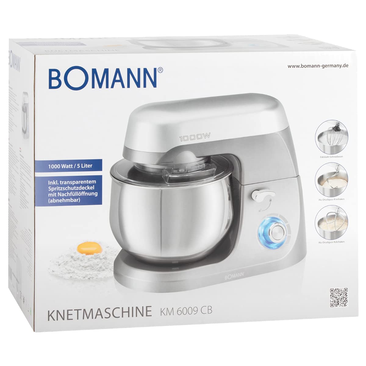 Bomann KM6009CB Robot amasador 1000 vatios Amasadora/batidora 5 litros Titan