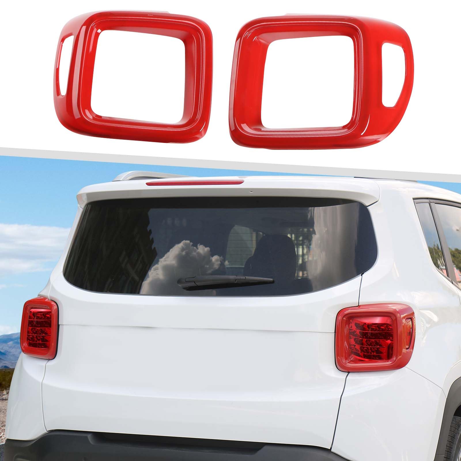 Jimen Tail Light Cover Trim Compatible with Jeep Renegade 2015-2023 (Red)