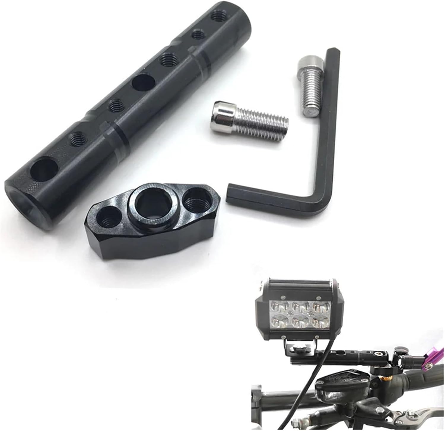10MM Motorcycle Rearview Mirror Bracket - Universal Spot Light Mount & Phone Holder Clamp for Scooters and Bikes