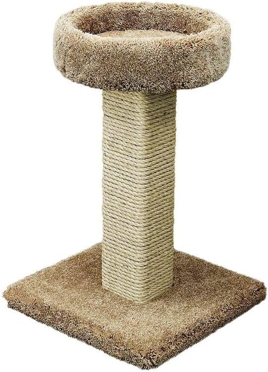 Mountain Lodge Elevated Cat Scratch Post with Cat Bed, Compact and Stylish Elevated Cat Bed with Plush Carpet and Sisal Scratching Post, Perfect for Sleep and Play