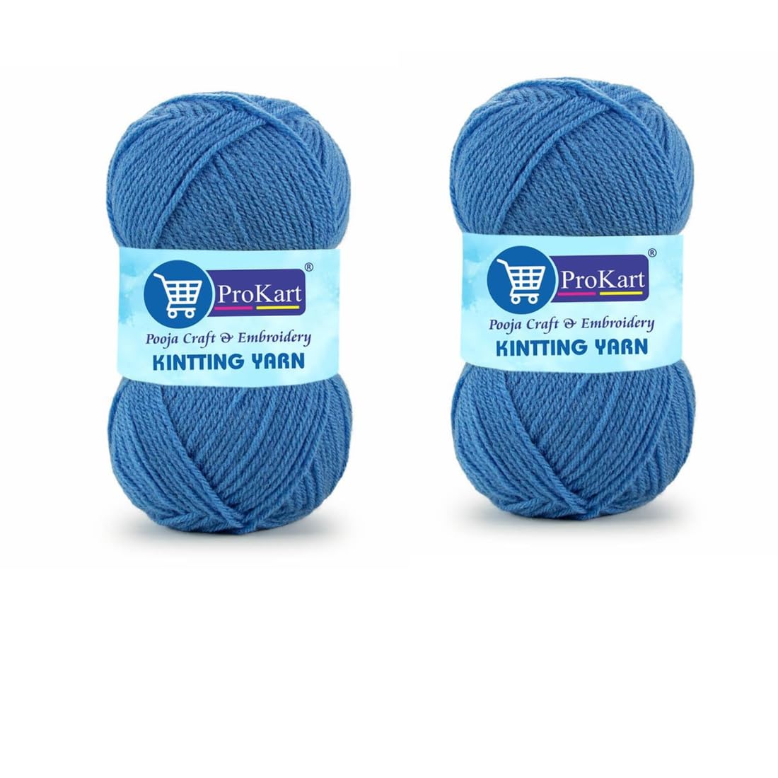 ProKart Premium Woolen 4 ply Hand Knitting Wool Yarn | Scarf, Hat, Baby Clothes, Baby Sports, Purse, Gift Bags & DIY Craft Accessories Projects (1 Ball/100 Gram Each) (Blue, 100gms x 2 Pack)