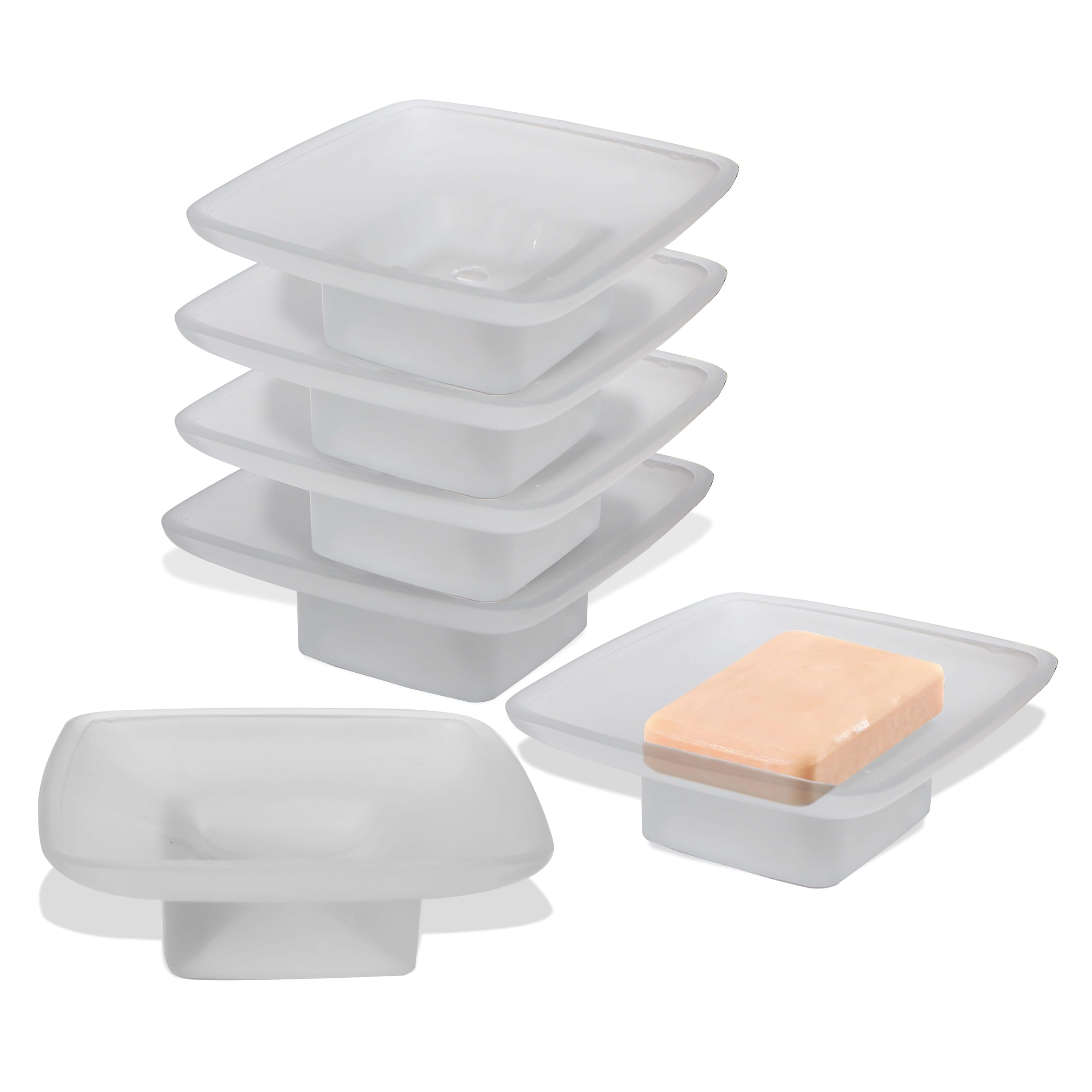 Pure Source India Glass Soap Dish Frosted Square Soap Holder for Bathroom & Kitchen (6 PCS)