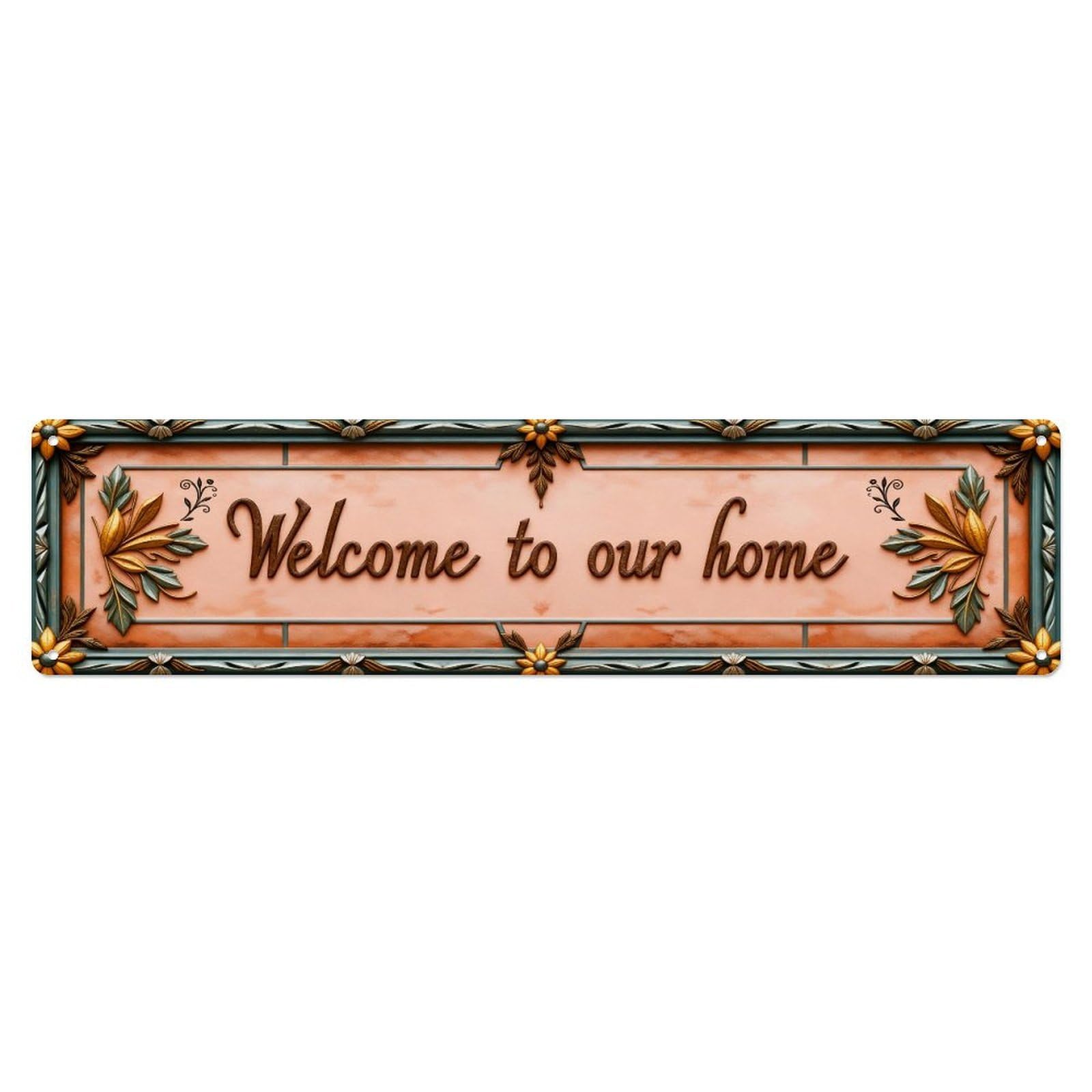 Floral Tile Welcome Sign Pattern Metal Tin Sign Plaque