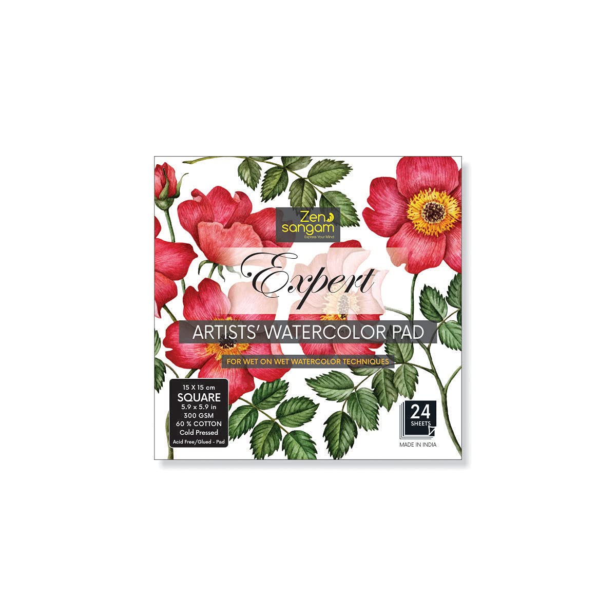 Zen Sangam Artists’ - Square Expert Watercolor Glued Sketch Paper Pad - 300 GSM - 60% Cotton Cold Pressed - (24 Sheets) - Rough Cloud Grain Surface - Size (15cmx15cm) - Watercolour Book (B09GK3VYND) Amazon Price History, Amazon Price Tracker