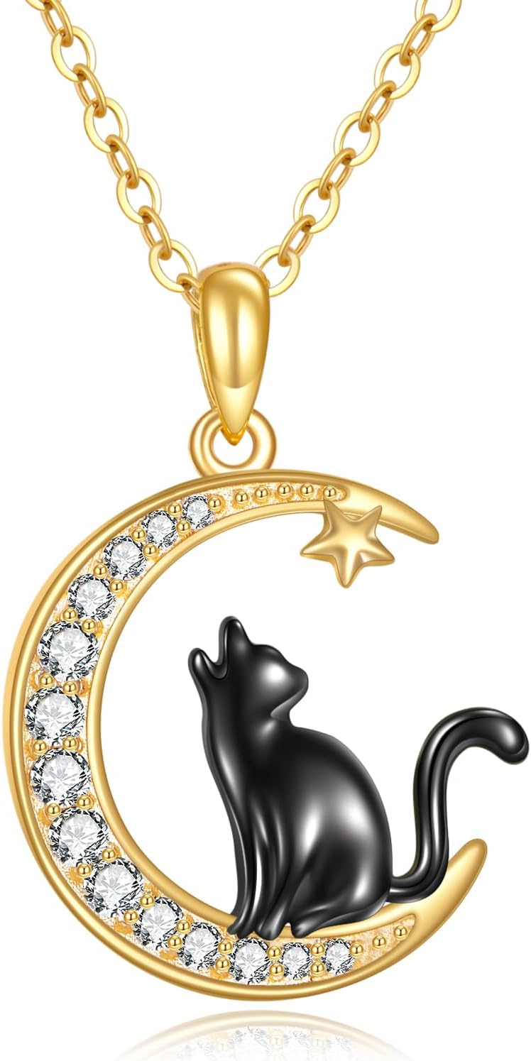GEHN 14K Solid Gold Necklace Mother/Cow/Cat Pendant Necklace Jewelry Gifts for Women