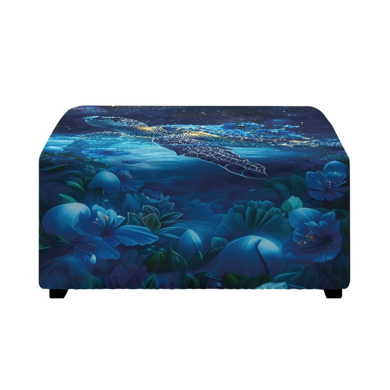 Xoenoiee Ottoman Cover Square Storage Ottoman Slipcover Stretch Footrest Stool Covers with Elastic Bottom for Rectangle & Square Ottomans, Sea Turtle Floral Blue, Small