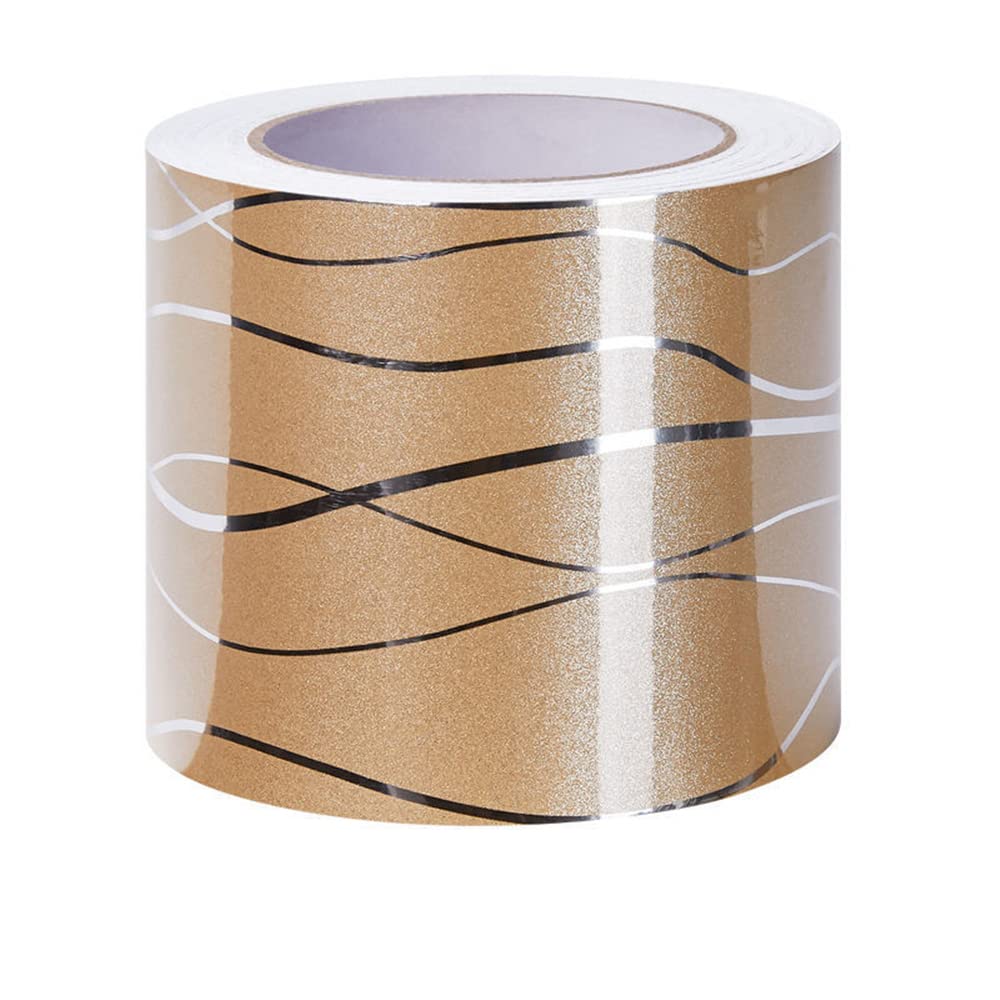 VisitRyl Wallpaper Border Peel and Stick for Bathroom Wall Border Sticker Home Ceiling Decorative Border Golden Wave 30cm X 500cm