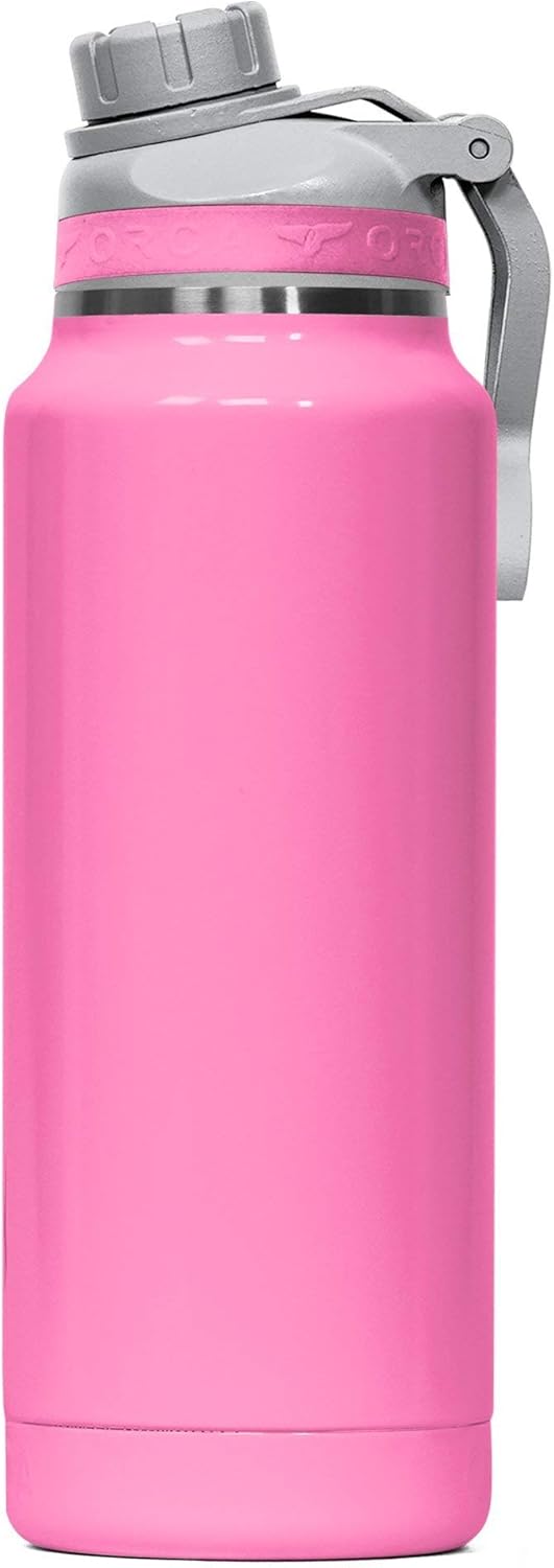ORCA Hydra 34oz | Insulated, Stainless Steel Water Bottle with Powder Coat Finish & Silicone Grip Whale Tale Handle, Dishwasher Safe Sports Bottle — Hot Pink