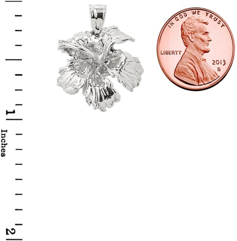 Precious Sterling Silver Caribbean Hibiscus (Malvaceae) Flower Charm Pendant Necklace