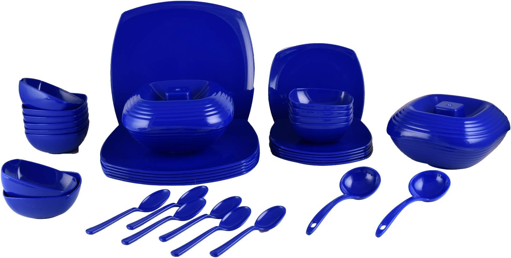 Homray Microwavesafe, Unbreakable 36 Pc Square Dinner Set for Kitchen with Serving Bowls (Dark Blue)