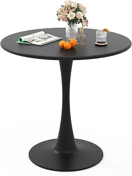 GOFLAME 31.5 Modern Round Dining Table, Tulip Table with Wood Top and Metal Base, Small Pedestal Table with Anti-Slip PP Ring, Bistro Table for Dining Room, Living Room & Kitchen, Black
