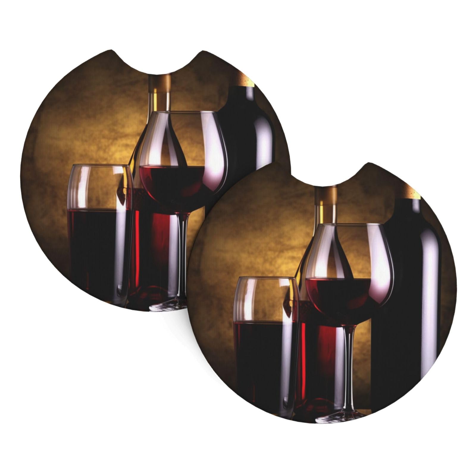 2 Pack Car Coaster for Cup Holders Three Wine Bottles and Glass Over Car Cup Coaster 2.7" Neoprene Non-Slip Automotive Cup Mat Universal Auto Car Interior Accessories for Women Men Cup Pad