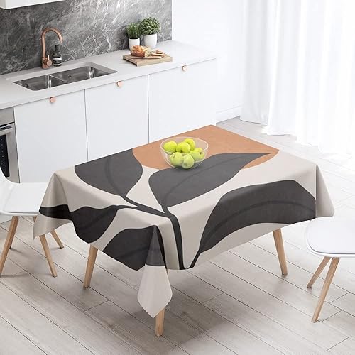 Miniatura 1 de NUER Rectangular Tablecloths Tropical Plants Leaves Moon Brown Green Elegant Kitchen Decor Waterproof Anti-Stain Mantel Mesa A8 140x210cm