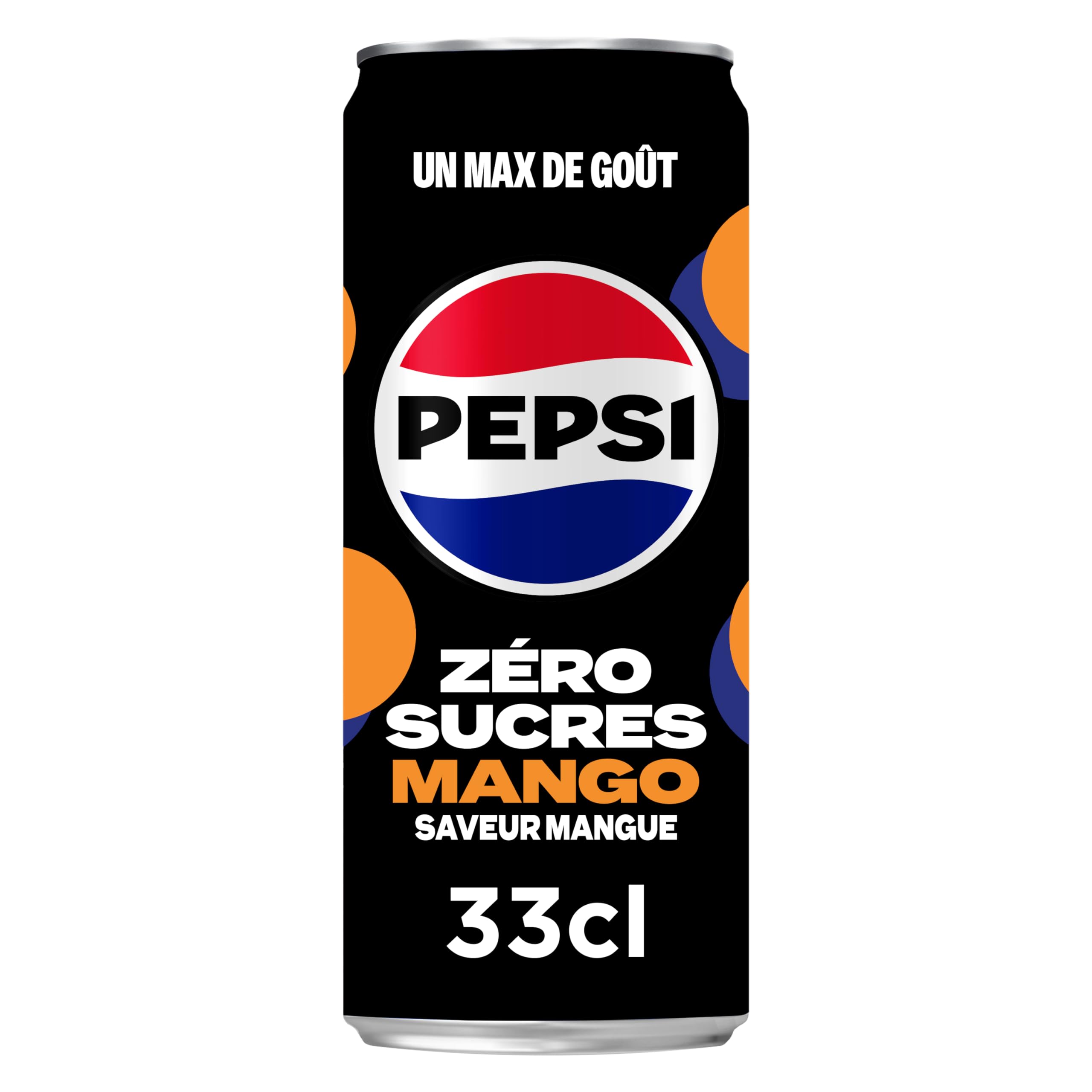 Pepsi Soda au Cola Sans Sucres Saveur Mangue 33cl - Lot de 24 canettes