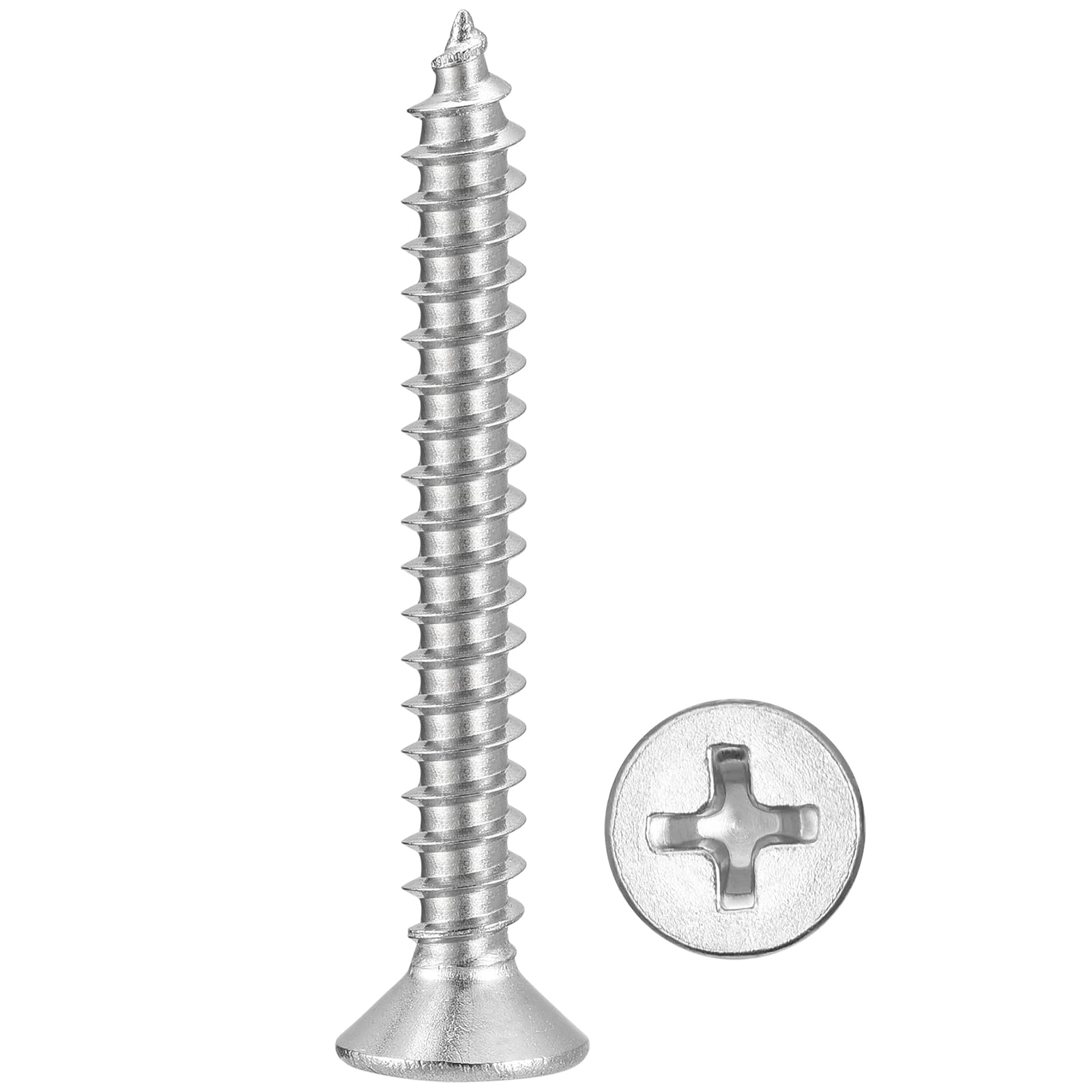 METALLIXITY Countersunk Phillips Wood Screw (#6x1-3/16") 100Pcs, 304 Stainless Steel Coarse Thread Phillips Drive Flat Head Wood Screws - for Furniture Installation Repair, Silver — image 1