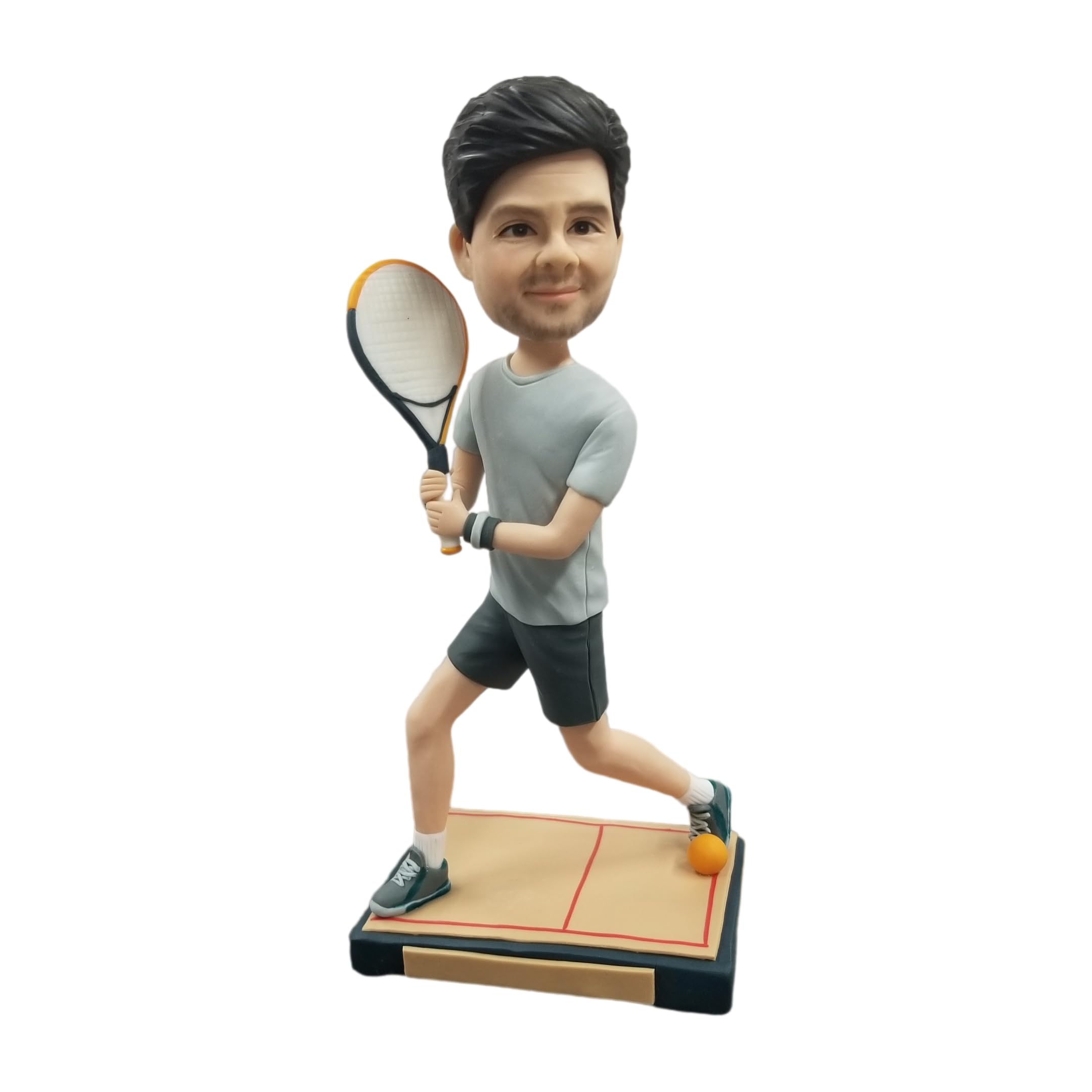 Figura 3D personalizada de Bobblehead, figura de foto de atleta de tenis masculino, escultura deportiva hecha a mano, adorno de escritorio, regalos para los amantes del tenis para el regreso a