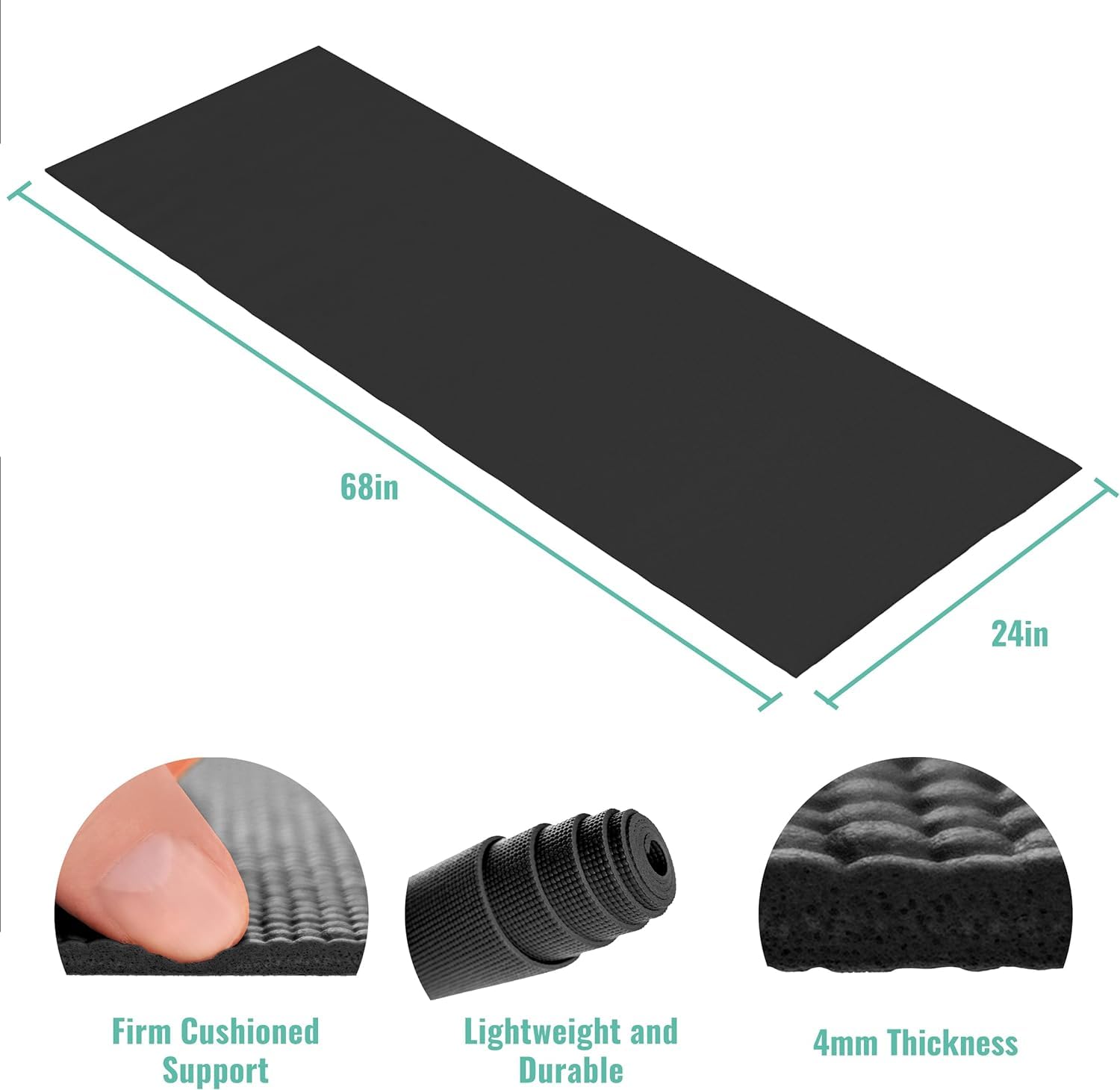 Paquete de 12 esterillas de yoga clásicas con correa de transporte, 172.7 cm x 61.0 cm, tapete de ejercicio antideslizante, tapete de gimnasio de 4 mm de grosor, tapetes de yoga no tóxicos