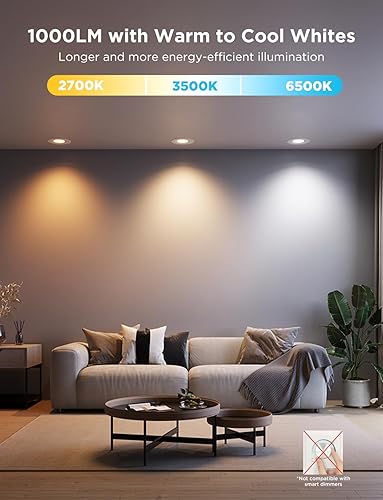 Miniatura 3 de Govee Iluminación empotrable inteligente de 6 pulgadas, Wi-Fi Bluetooth de conexión directa RGBWW Retrofit Can Lights, 65 modos de escena, funciona