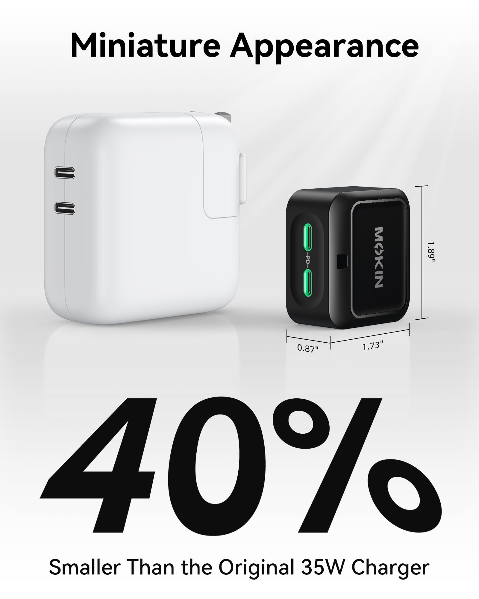 Bloc de chargeur USB C 45 W, chargeur mural plat à double port, bloc de