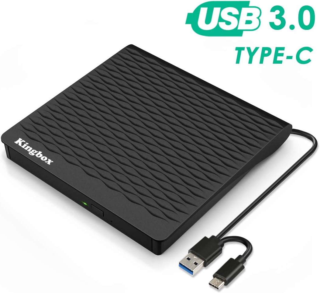 Get Special Price External DVD Drive,Kingbox USB 3.0/Type C Dual Port Portable Slim DVD Drive,DVD Player High Speed Data Transfer Perfect for Mac OS/ Win7/Win8/Win10/Vista PC Desktop Laptop