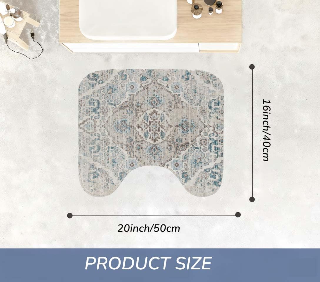 Toilet Rug U-Shaped - Super Absorbent & Non-Slip Bathroom Rug, Soft Plush Toilet Surround Mat, Machine Washable, Fits Standard Toilet Base 16x20 Inch, Boho Style - Image 2