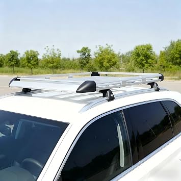 Holdonelight Aluminium Roof Rack Basket Tray - 130 x 100 cm Heavy Duty Cargo Carrier with Adjustable Bars & Aerodynamic Wind Fairing, Universal Luggage Holder for Car, SUV, Truck (Silvery)