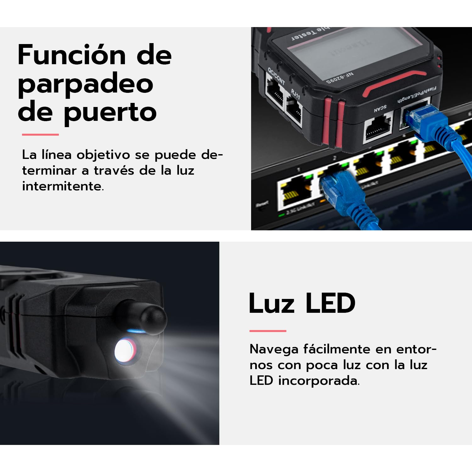 Mcbazel Probador de Cable con POE, Detector de Cable con Pantalla LCD, Rastreador de Cable Avanzado, Probador de Cable de Red NVC para CAT5 y CAT6