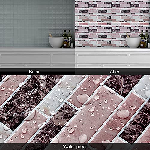 Hola Star 10-Sheet 12"X12" Premium Peel And Stick Tiles Backsplash Stick On Kitchen Backsplash Bathroom Wall Tile (Pink Marble) #TOP3
