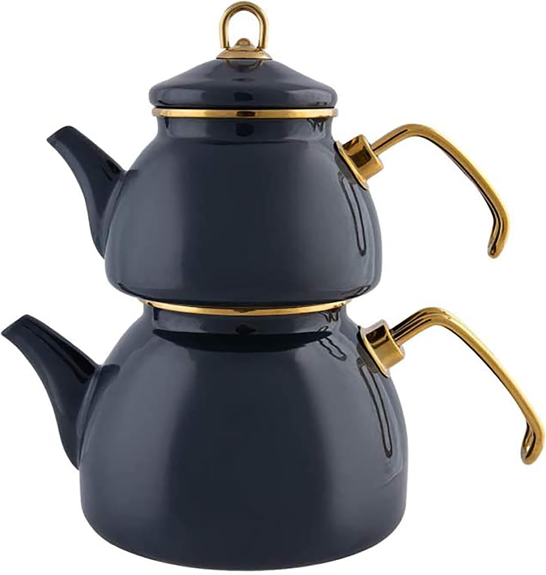 Karaca Retro Enamel Tea Tank Anthracite Tea Maker, Tea Pot, 1.1 liters, Kettle 2.3 liters, Turkish Teapot, Tea Maker, Teapot, Induction Safe, Modern, Family Style, Teapot for Tea Lover