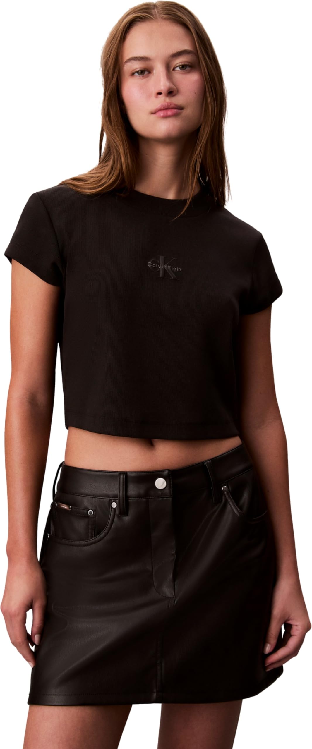 Calvin Klein Jeans Women's Ckj Mono Baby T Crop Top - Black - 14 (L)
