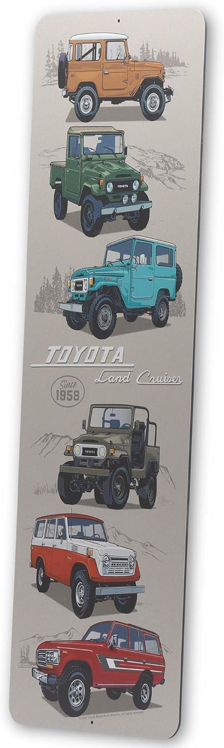 Toyota Land Cruiser Lineup Vertical Metal Sign - Large Toyota Wall Decor for Man Cave or Garage