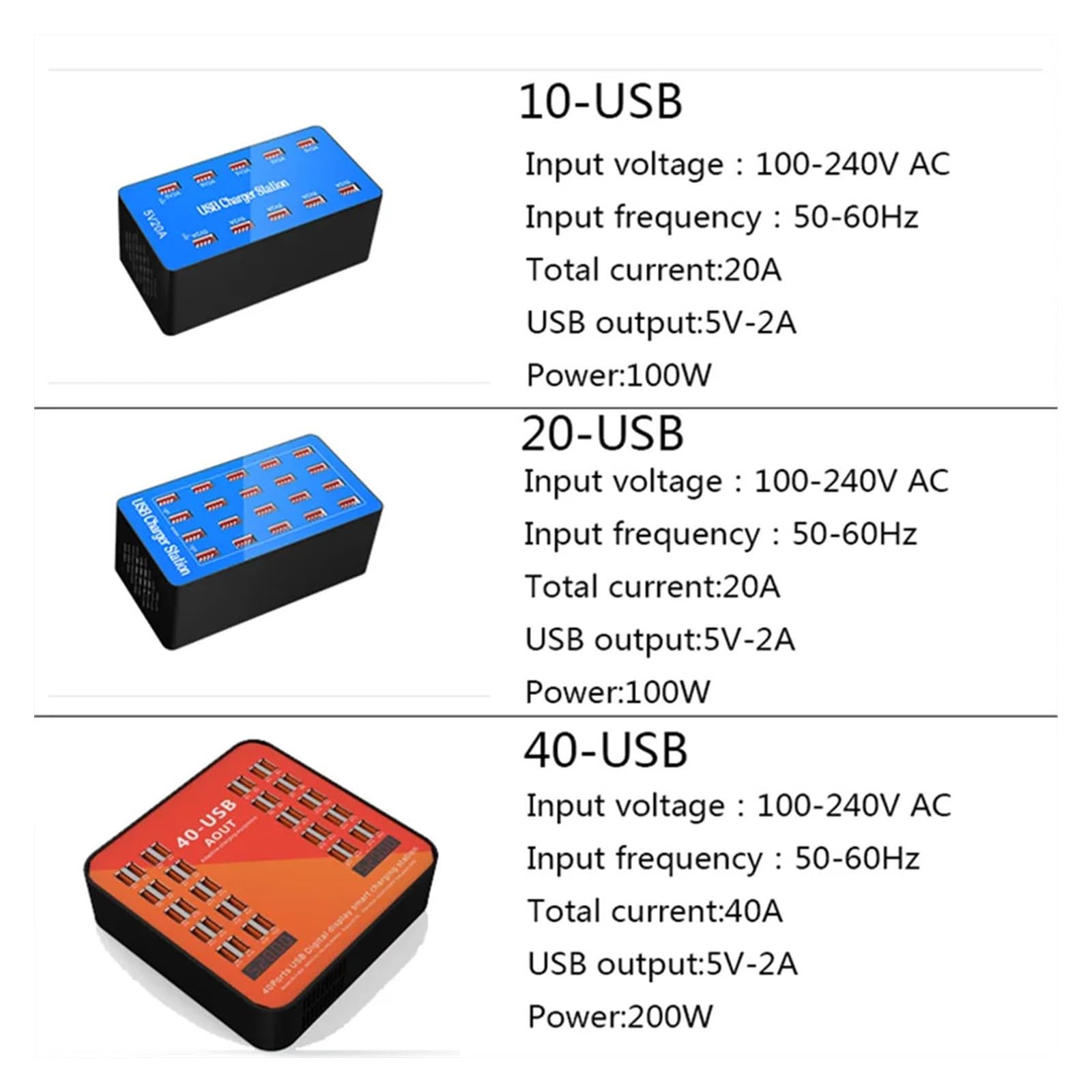 Rapide Chargeur, Charur USB 100W 10/20 Ports, HUB, Station de Char, Prise, Tablette, téléphone,Chargeur USB Voyage/Haute Vitesse(20 Ports 80W Orange)