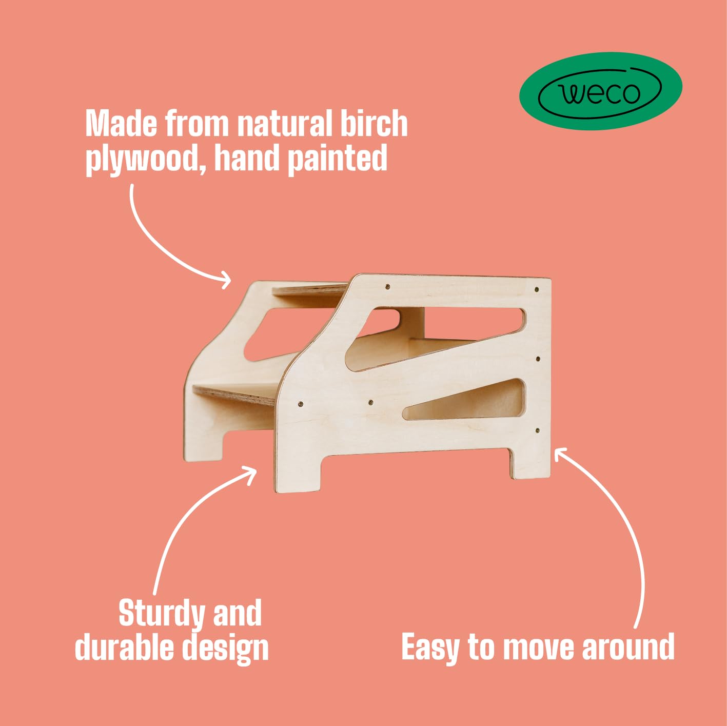Weco Tritthocker mit 2 Stufen Streifendesign Holzhocker für Kinder Kindertreppchen Schemel Kindermöbel für Bad Küche Kinderzimmer ab 2 Jahre Toilettenhocker Hocker Holz Kinderzimmer Möbel (Weiß)