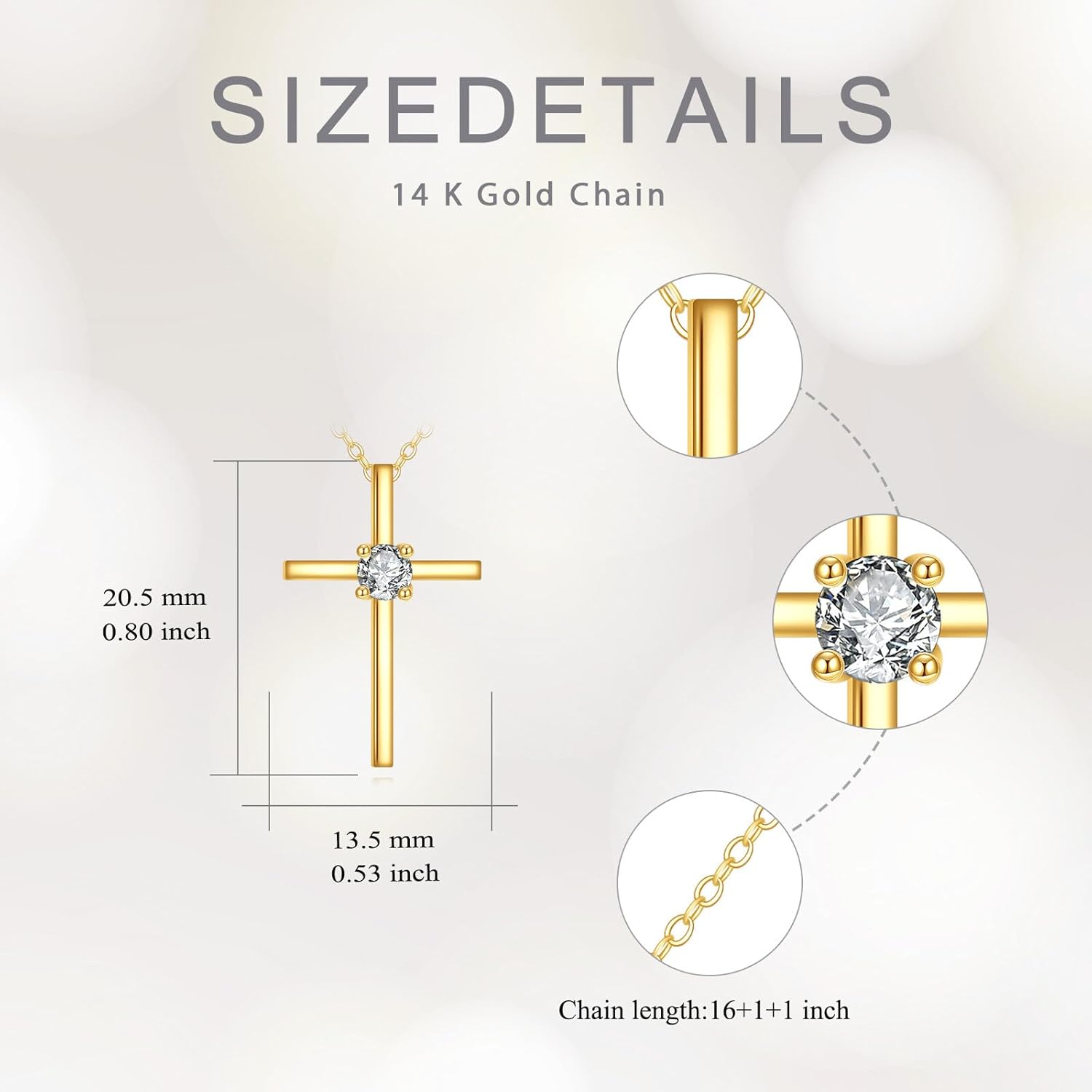 SISGEM 14k Gold 0.15 ct Lab Grown Diamond Cross Necklace for Women, Solid 14kt Gold Religous Jewelry for Ladies, 16-18 Inches