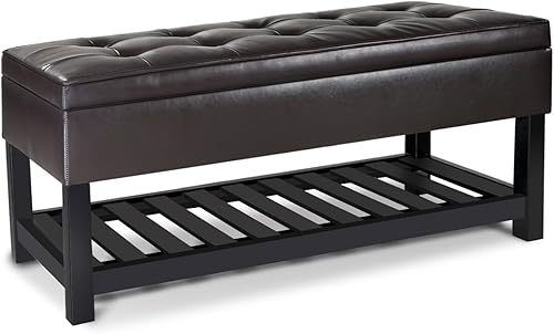 EC Technology Banco otomano rectangular de almacenamiento para almohada, juguetes, mantas, caja organizadora para zapatos, estante de madera, color