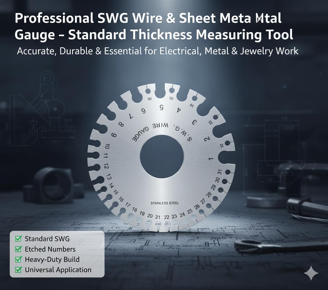 SWG Round Sheet Metal Wire Cable Gauge Standard Thickness Gauge with Very Clear Numbers and Letters (Round Wire Gauge)