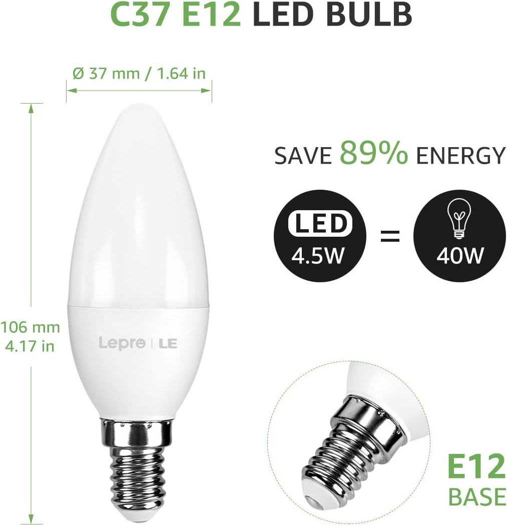 Tесh Dеаlѕ 🔥 LE Smart LED Light Bulbs, E12 Candelabra Light Bulbs, Works with Alexa and Google Home, Tunable White 2700K-6500K, Dimmable with App, 40 Watt Equivalent, No Hub Required, 2.4GHz WiFi Only (2 Pack)