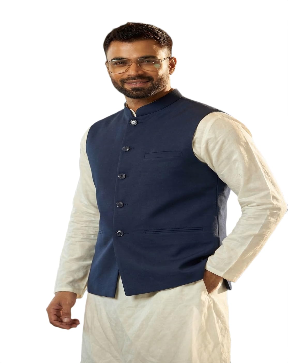 maykr Men Navy Blue Nehru Jacket,Navy Blue Modi Koti,Plus Size Nehru Jacket-picture-36