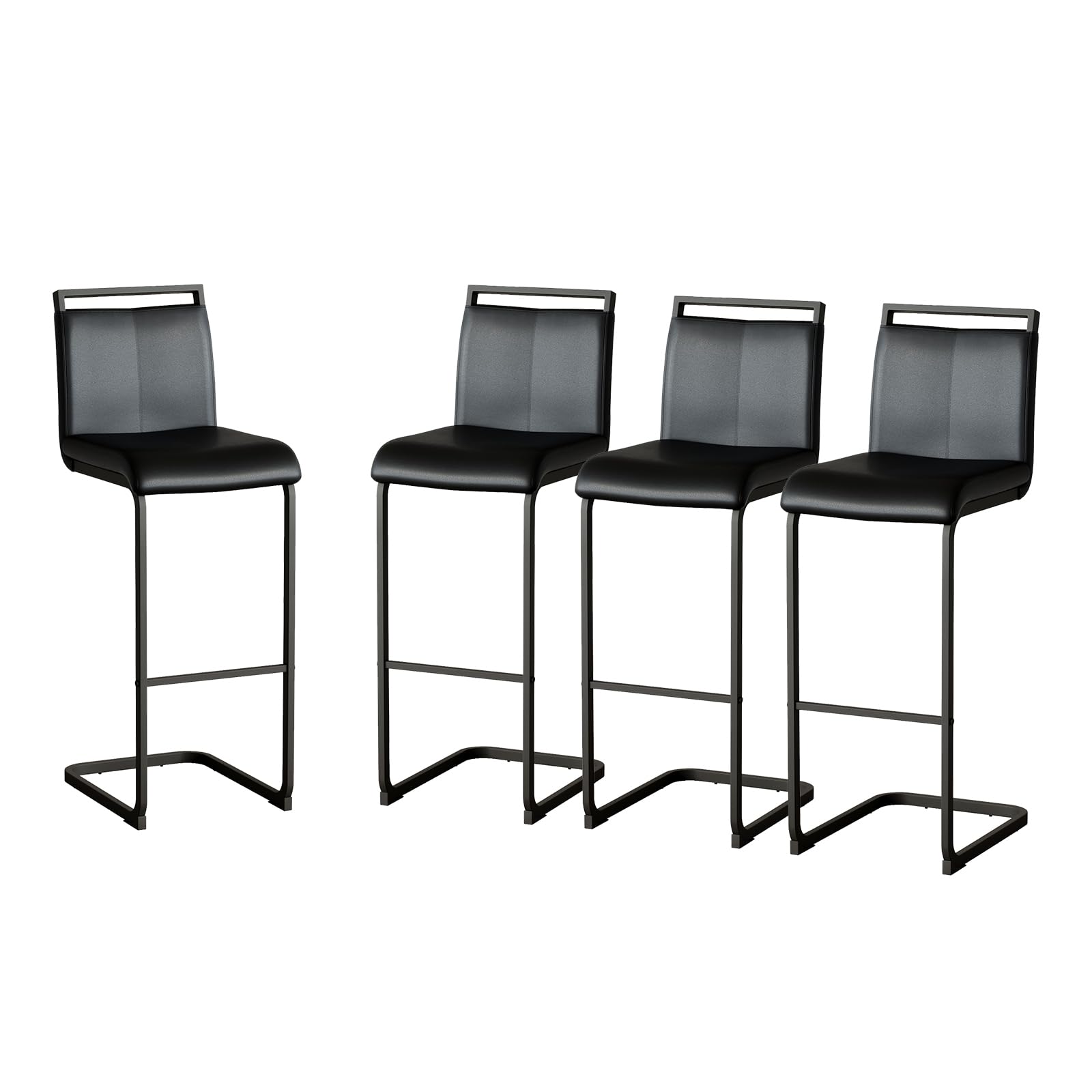 30'' Counter Height Bar Stools Set of 4, Modern Upholstered PU Leather BarStools with Back Chrome Plated Metal Frame, 30 inch Armless Bar Chairs for Kitchen Island (Black+Black, Set of 4)