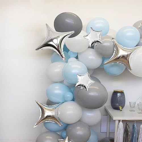 Miniatura 5 de Juego de 50 globos de aluminio de estrella plateada de 10 pulgadas con 60 puntos de pegamento para globos y 5 popotes para cumpleaños, baby shower,