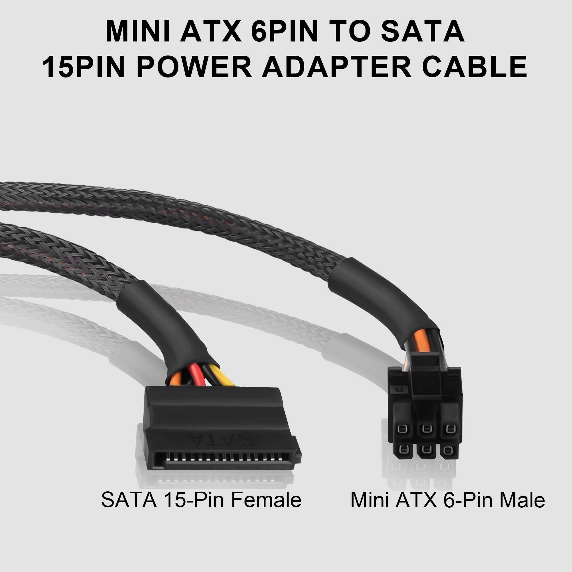 Mini ATX 6-pinowy kabel zasilacza SATA, kompatybilny z CT1250/ECT1205/ECT1250/QCT1250/QCS1250, do SATA HDD/SSD/napędu optycznego, rozszerzenie mocy 45 cm + 15 cm